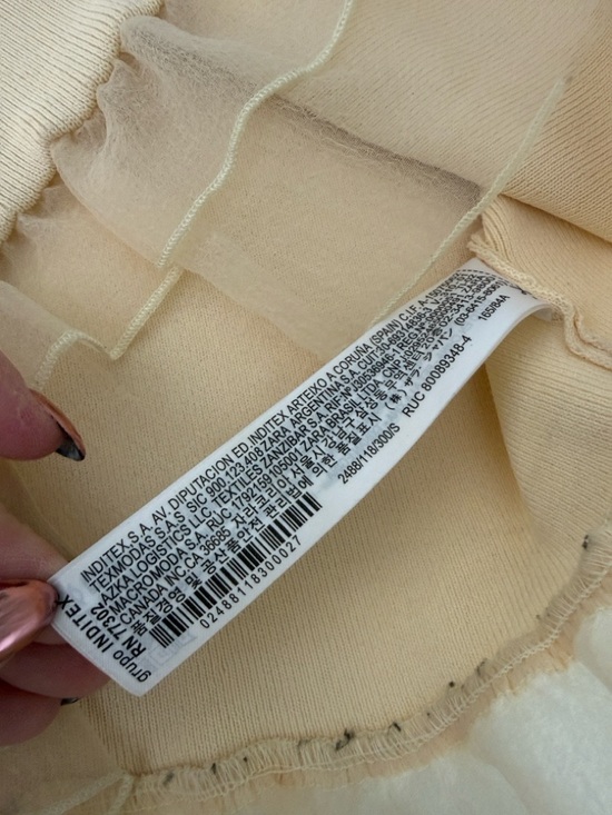 Zara organza knit Sheer Ruffle-Trim Cream Blouse with Tie Neck NWOT Sm - Picture 15 of 16